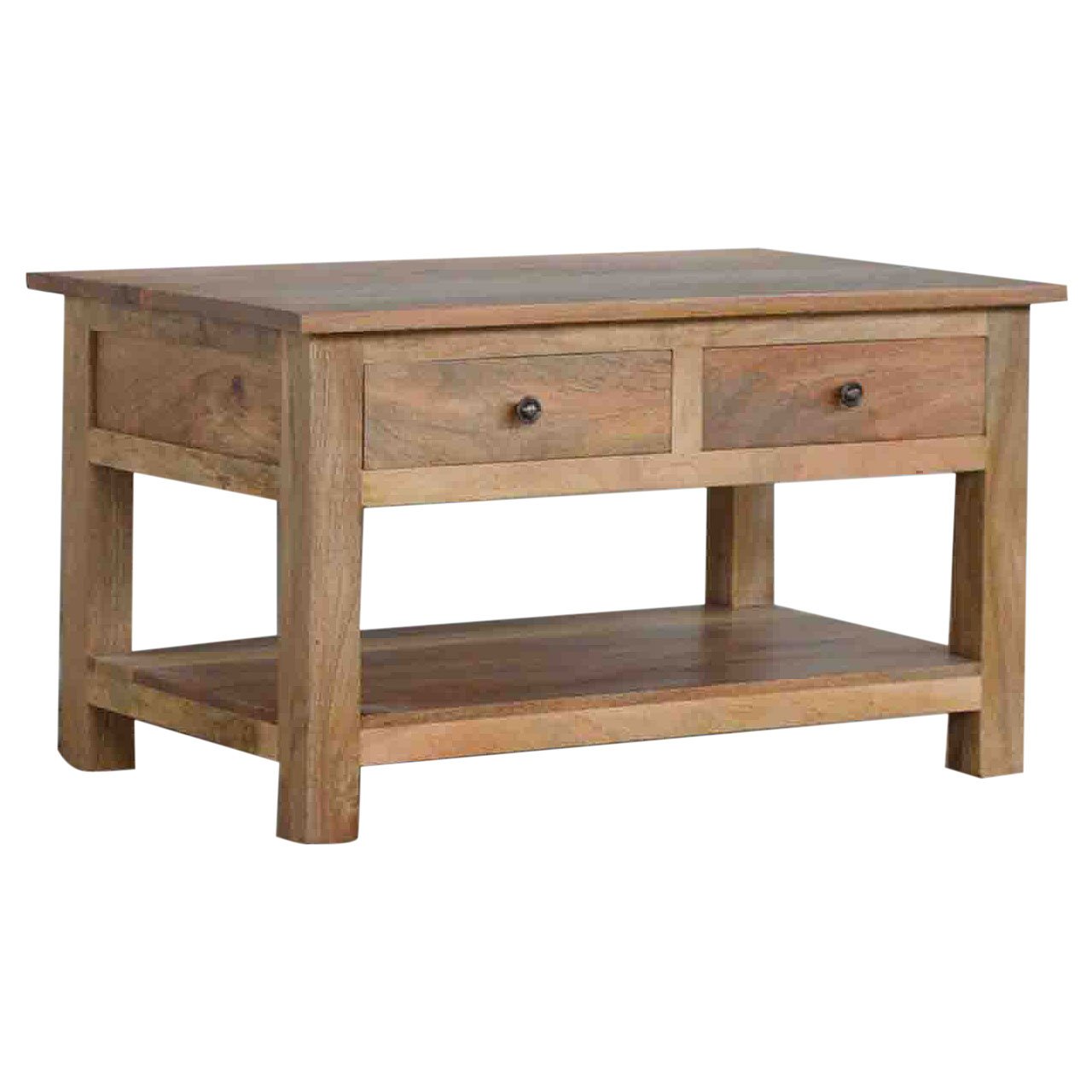 Stolik kawowy z litego drewna mango – dębowy, 80 cm — model IN001 - Image 2