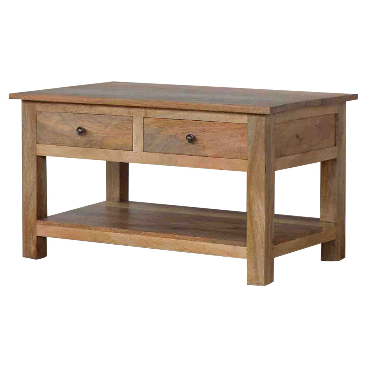 Stolik kawowy z litego drewna mango – dębowy, 80 cm — model IN001 - Image 4