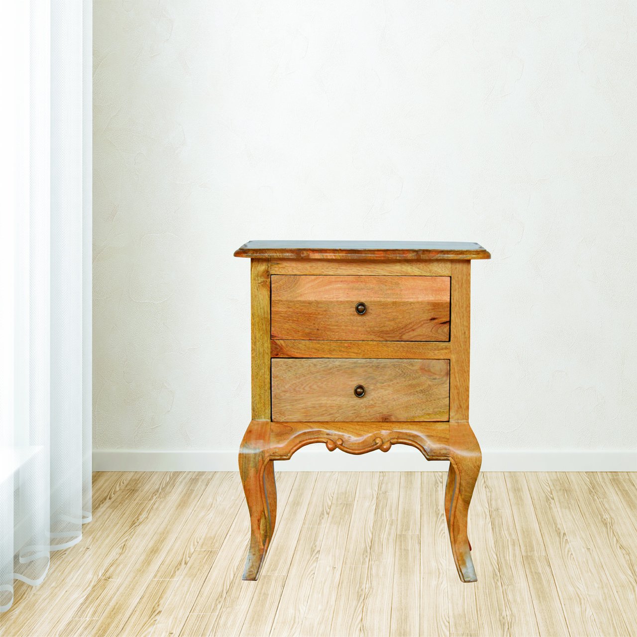 Szafka nocna z litego drewna mango – dębowa, 50 cm — model IN027