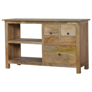 Szafka RTV z litego drewna mango – dębowa, 100 cm — model IN036
