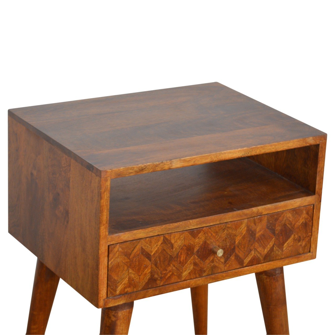 Szafka nocna z litego drewna mango – kasztanowa, 45 cm — model IN1007 - obrazek 3