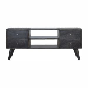 Szafka RTV z litego drewna mango – czarna, 110 cm