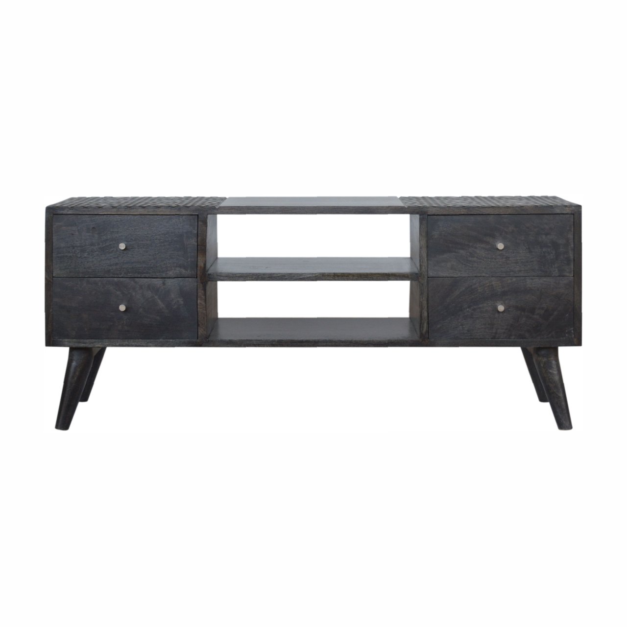 Szafka RTV z litego drewna mango – czarna, 110 cm