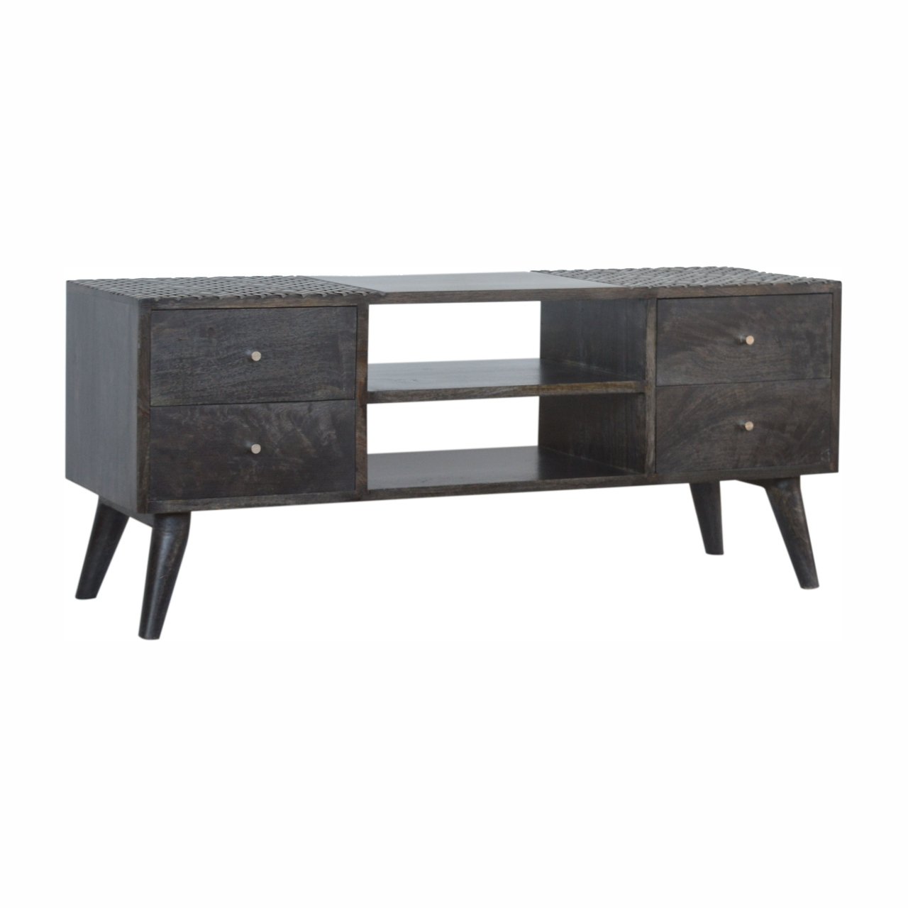 Szafka RTV z litego drewna mango – czarna, 110 cm - obrazek 2