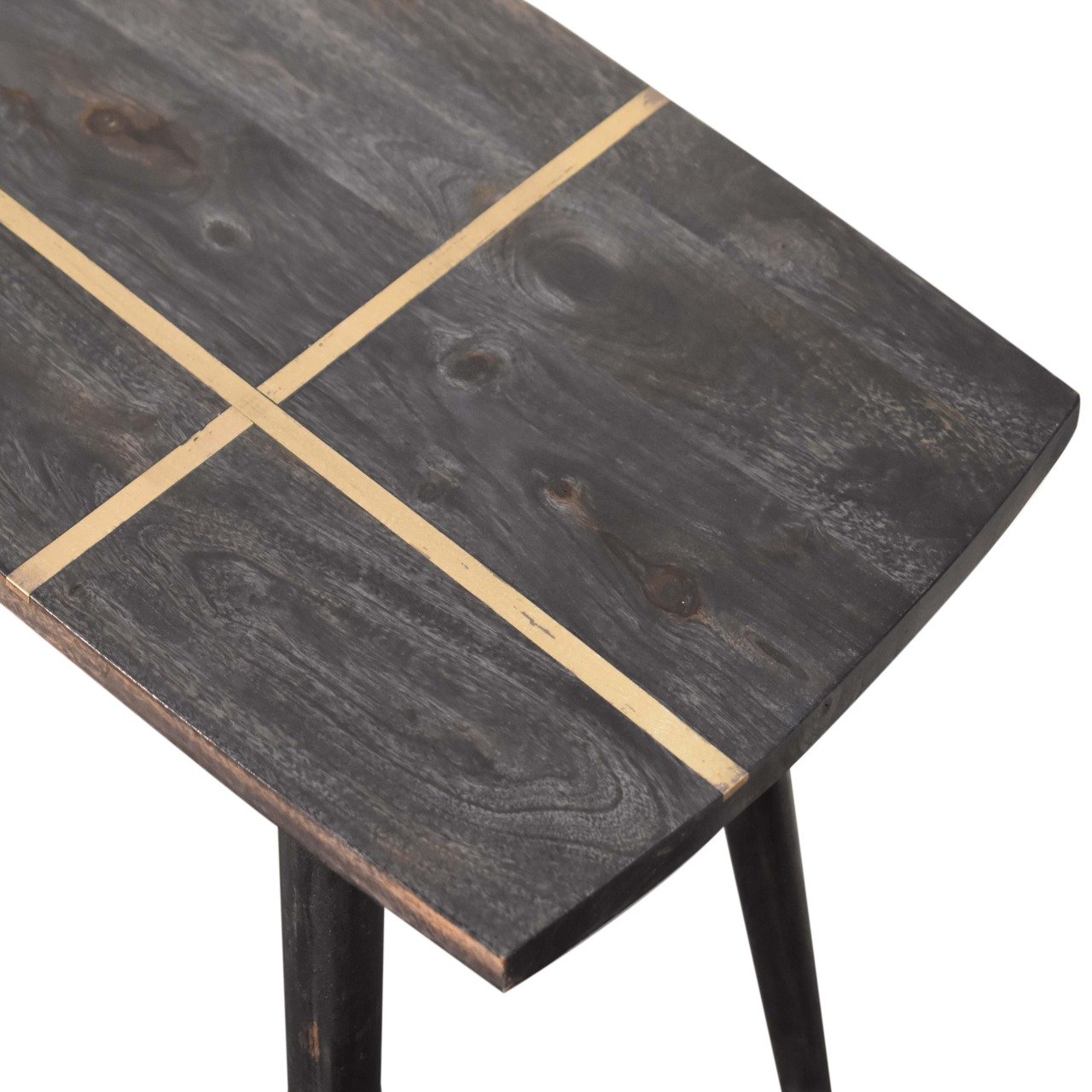 Stolik kawowy z litego drewna mango – czarny, 80 cm - Image 4