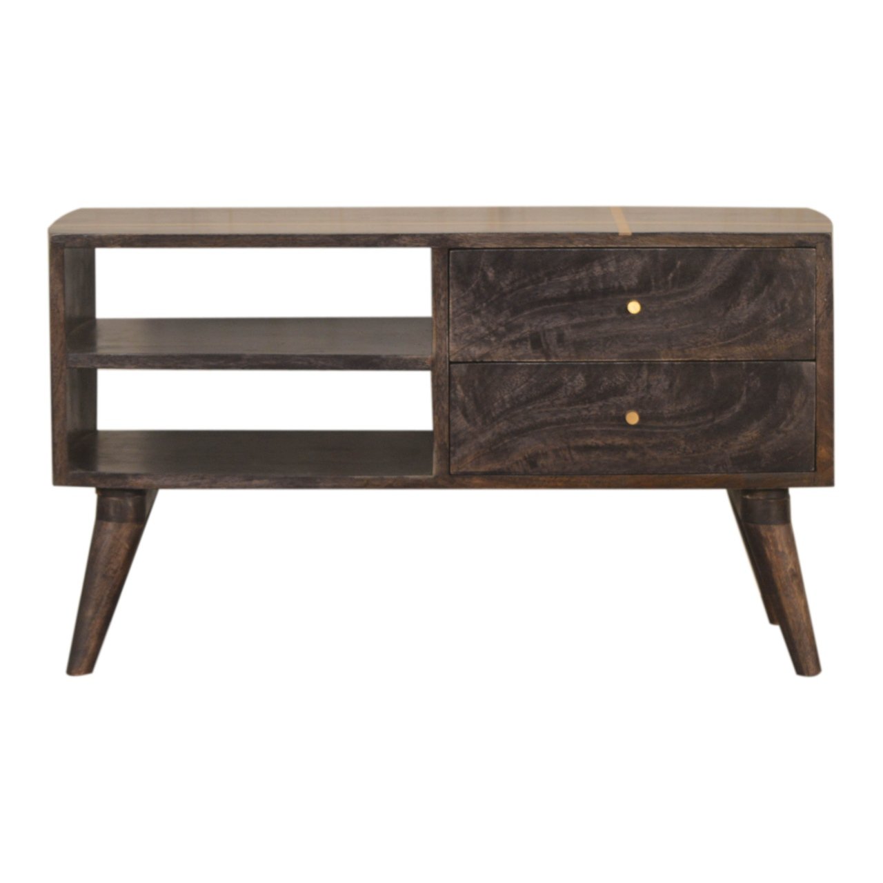 Szafka RTV z litego drewna mango – czarna, 85 cm