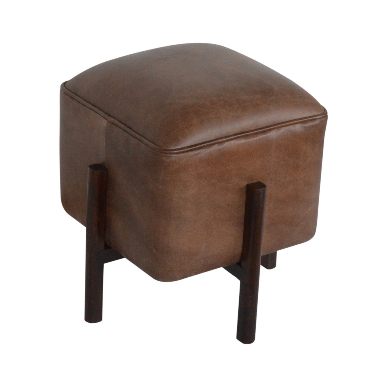 Pufa z drewna i skóry – orzechowa, 43 cm - Image 3