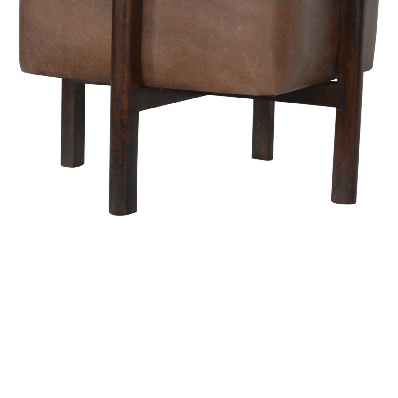 Pufa z drewna i skóry – orzechowa, 43 cm - Image 6