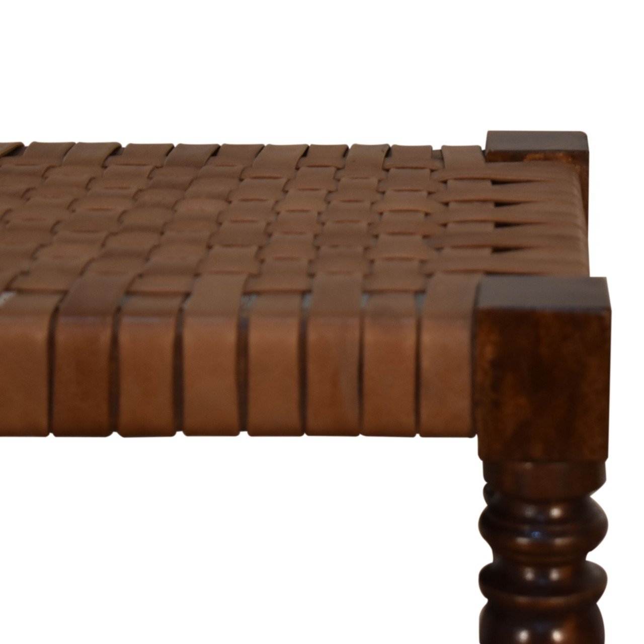 Pufa lub podnóżek Artisan IN1232 – lite drewno mango, wykończenie kasztanowe - obrazek 4