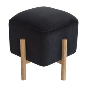 Pufa z drewna o dębowym charakterze – czarna, 43 cm