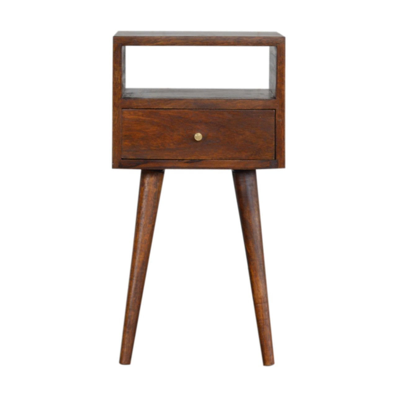 Szafka nocna z litego drewna mango – kasztanowa, 30 cm — model IN1395