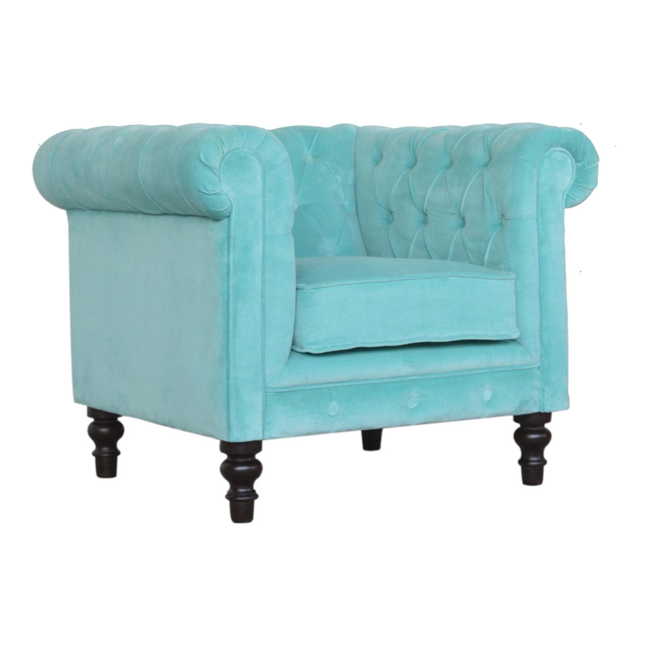 Fotel Chesterfield z weluru – aqua, 90 cm - obrazek 2