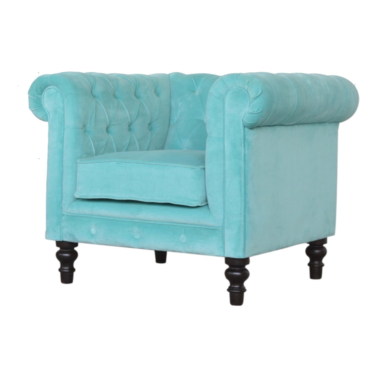 Fotel Chesterfield z weluru – aqua, 90 cm - obrazek 3