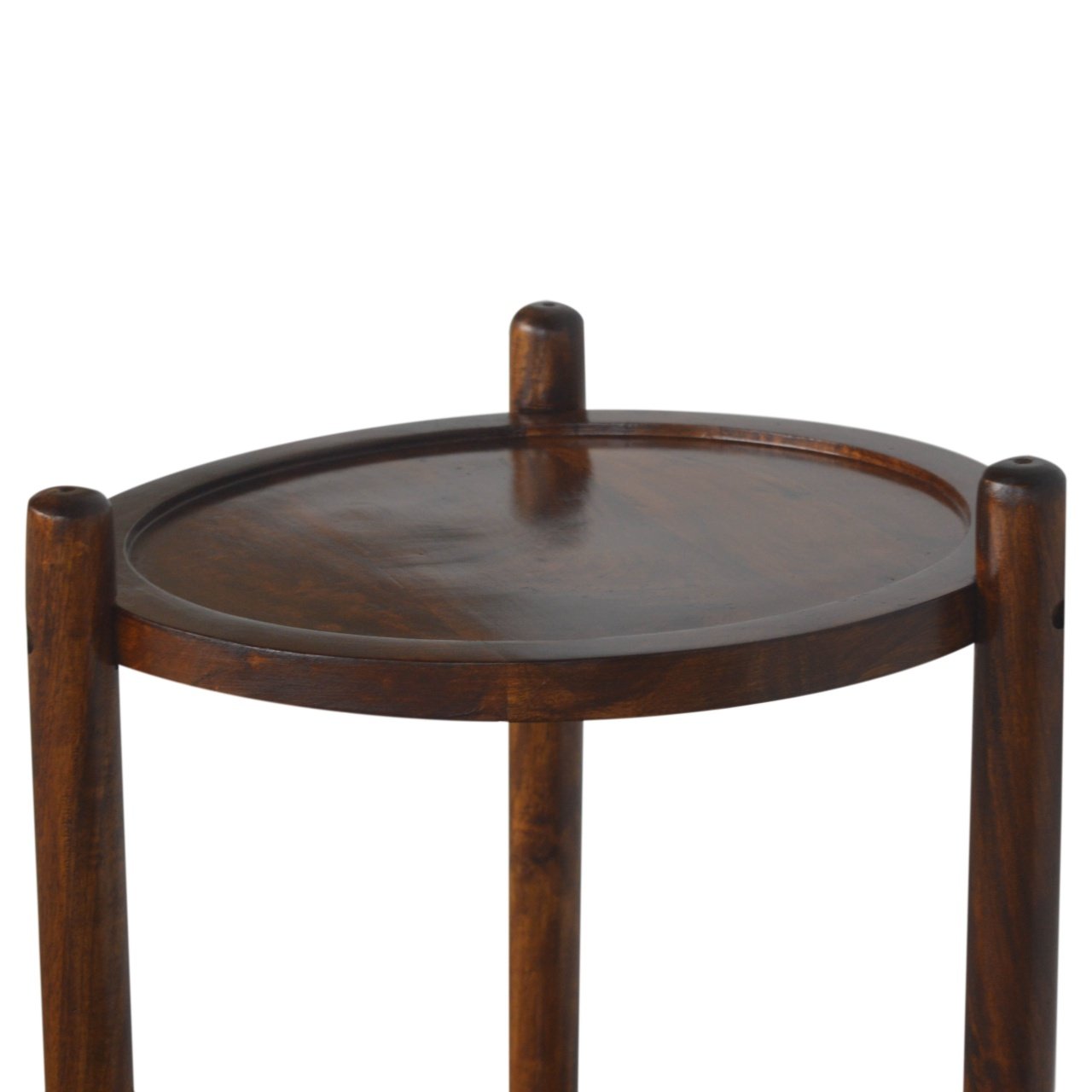 Stolik z tacą z litego drewna mango – kasztanowy, 45 cm - obrazek 3