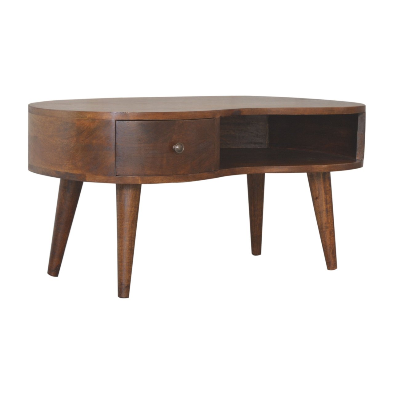 Stolik kawowy z litego drewna mango – kasztanowy, 80 cm — model IN1490