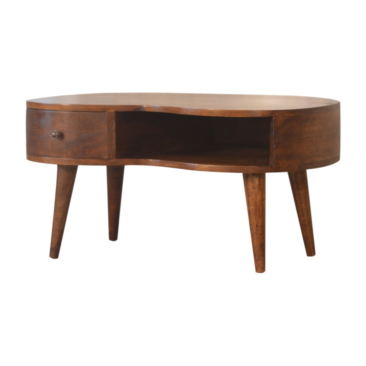 Stolik kawowy z litego drewna mango – kasztanowy, 80 cm — model IN1490 - obrazek 2