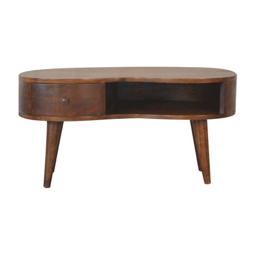 Stolik kawowy z litego drewna mango – kasztanowy, 80 cm — model IN1490 - obrazek 9