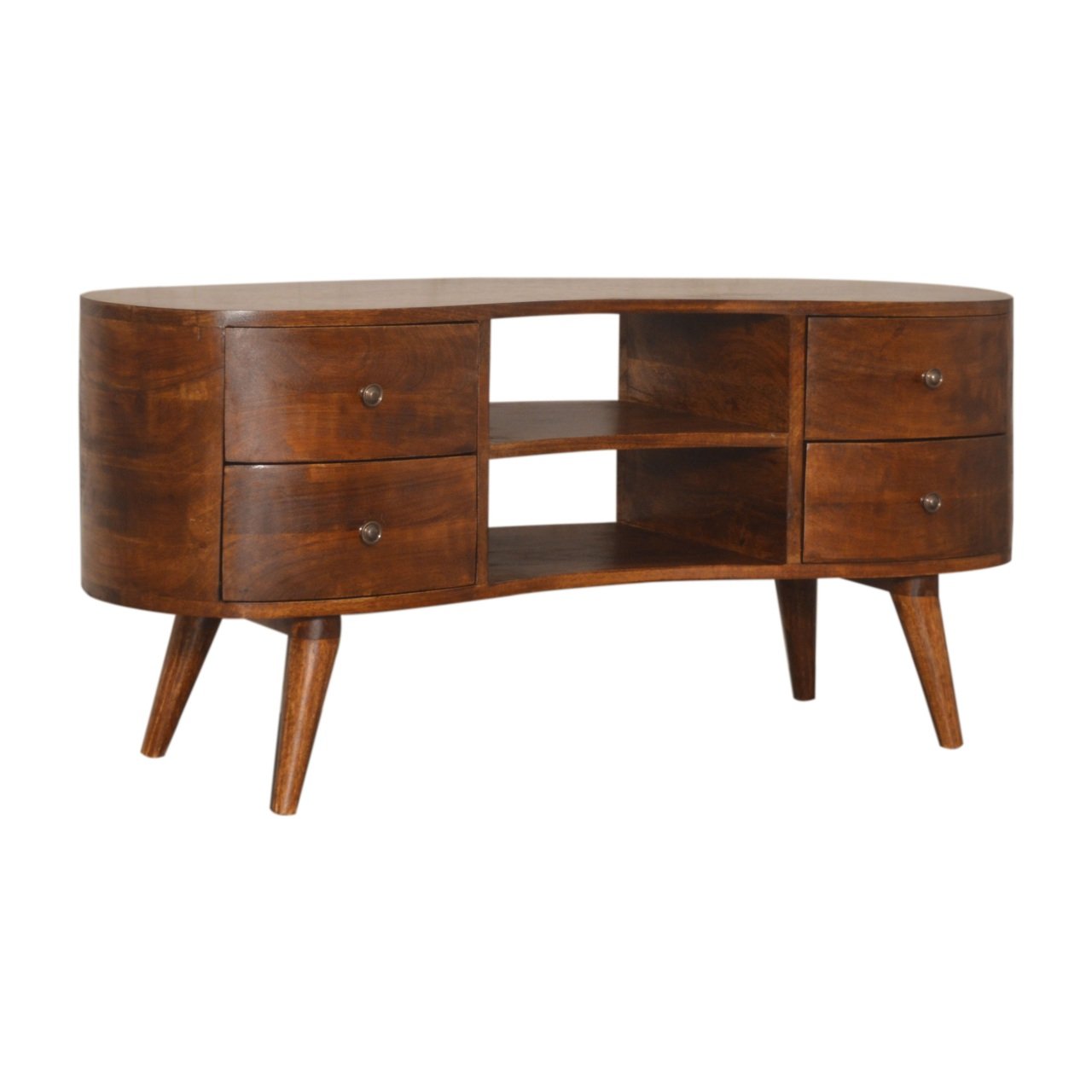Szafka RTV z litego drewna mango – kasztanowa, 110 cm — model IN1491