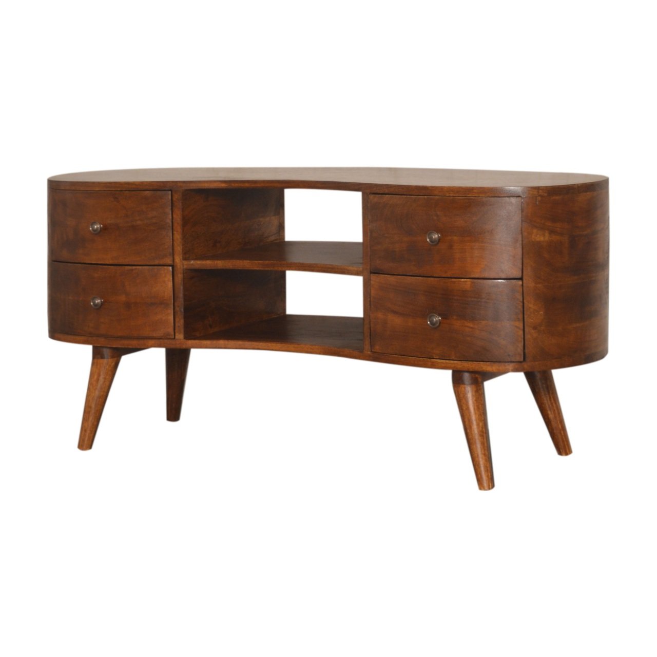Szafka RTV z litego drewna mango – kasztanowa, 110 cm — model IN1491 - obrazek 2