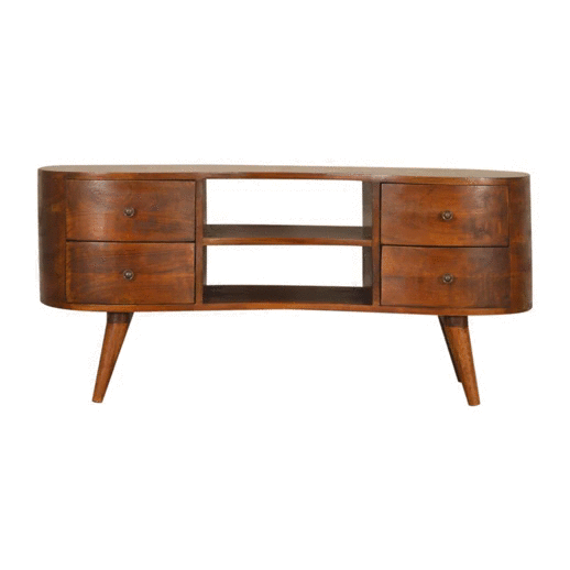 Szafka RTV z litego drewna mango – kasztanowa, 110 cm — model IN1491 - obrazek 9