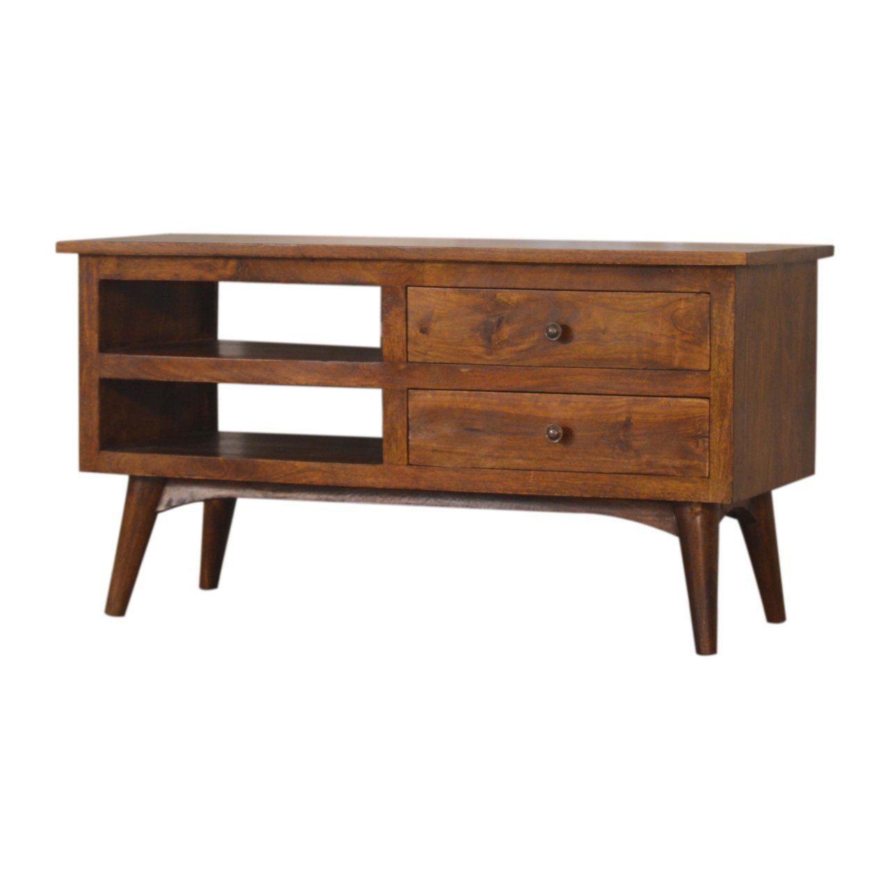 Szafka RTV z litego drewna mango – kasztanowa, 90 cm — model IN1541 - obrazek 2