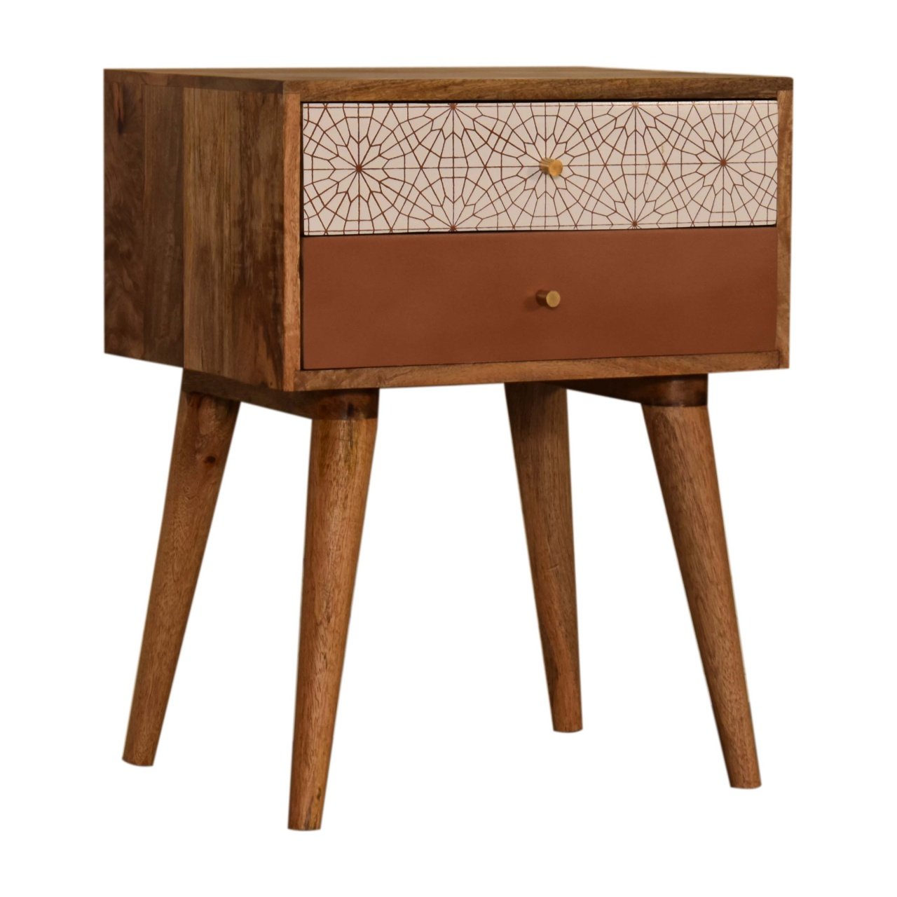 Szafka nocna z litego drewna mango – dębowa, 45 cm — model IN1594