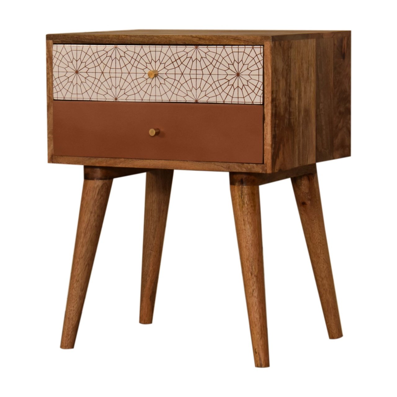 Szafka nocna z litego drewna mango – dębowa, 45 cm — model IN1594 - obrazek 2