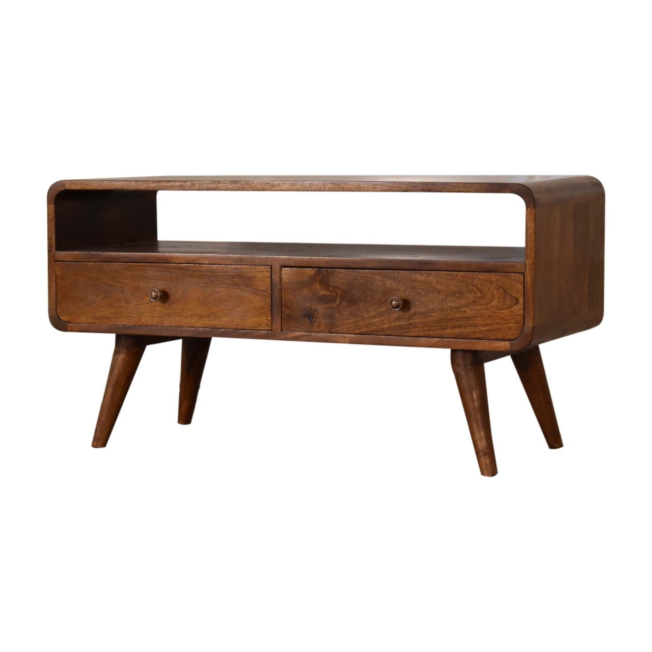 Szafka RTV z litego drewna mango – kasztanowa, 90 cm — model IN1607