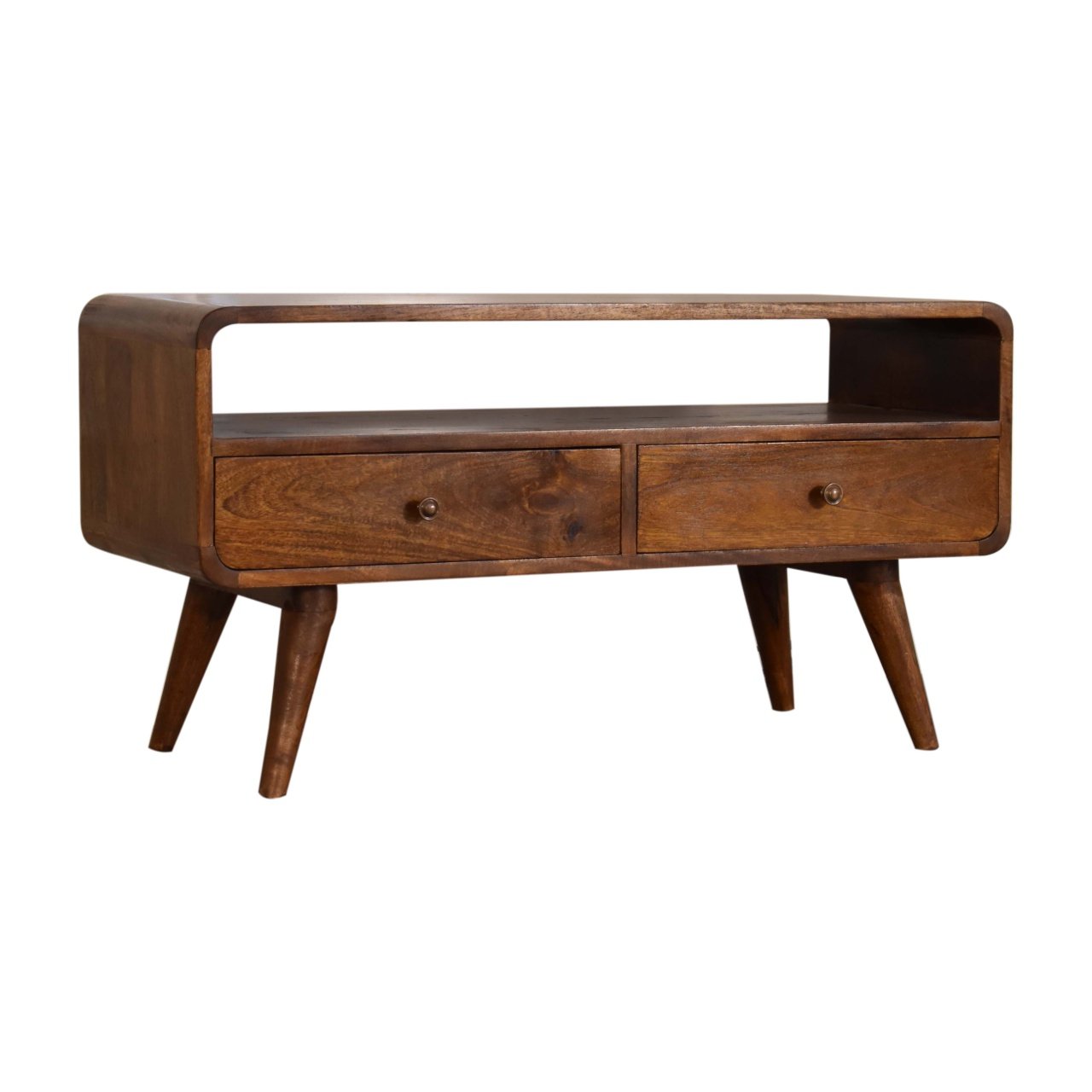 Szafka RTV z litego drewna mango – kasztanowa, 90 cm — model IN1607 - obrazek 2