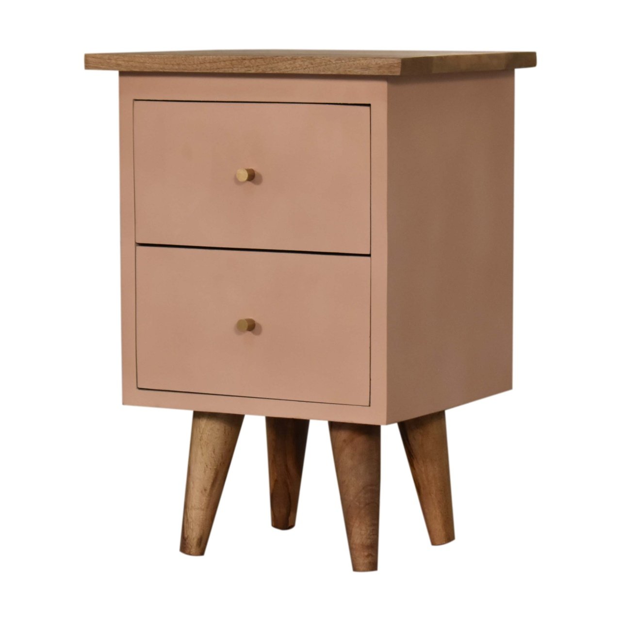 Szafka nocna z litego drewna mango – dębowa, 35 cm — model IN1634