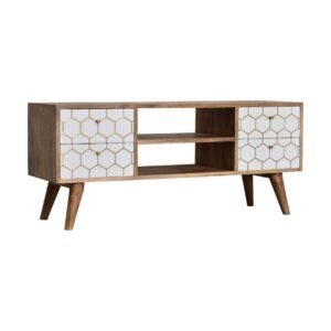 Szafka RTV z litego drewna mango – jasna, 110 cm — model IN1704