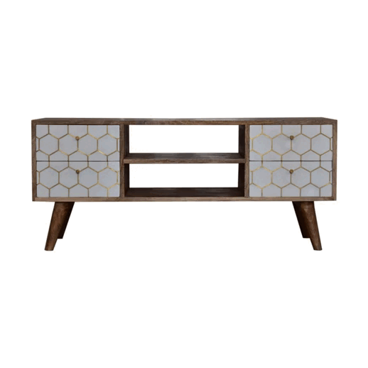 Szafka RTV z litego drewna mango – jasna, 110 cm — model IN1704 - obrazek 9