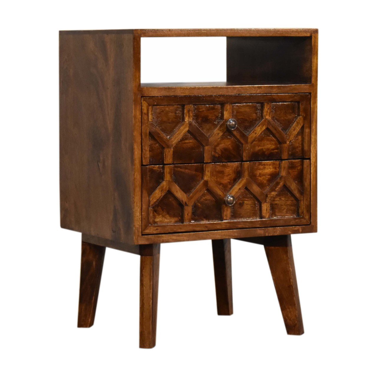 Szafka nocna z litego drewna mango – kasztanowa, 40 cm — model IN1802 - obrazek 2