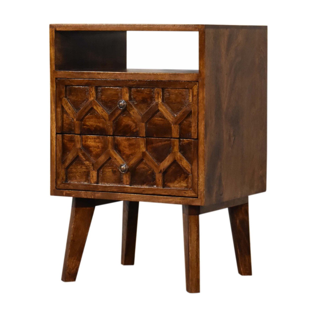 Szafka nocna z litego drewna mango – kasztanowa, 40 cm — model IN1802 - obrazek 3