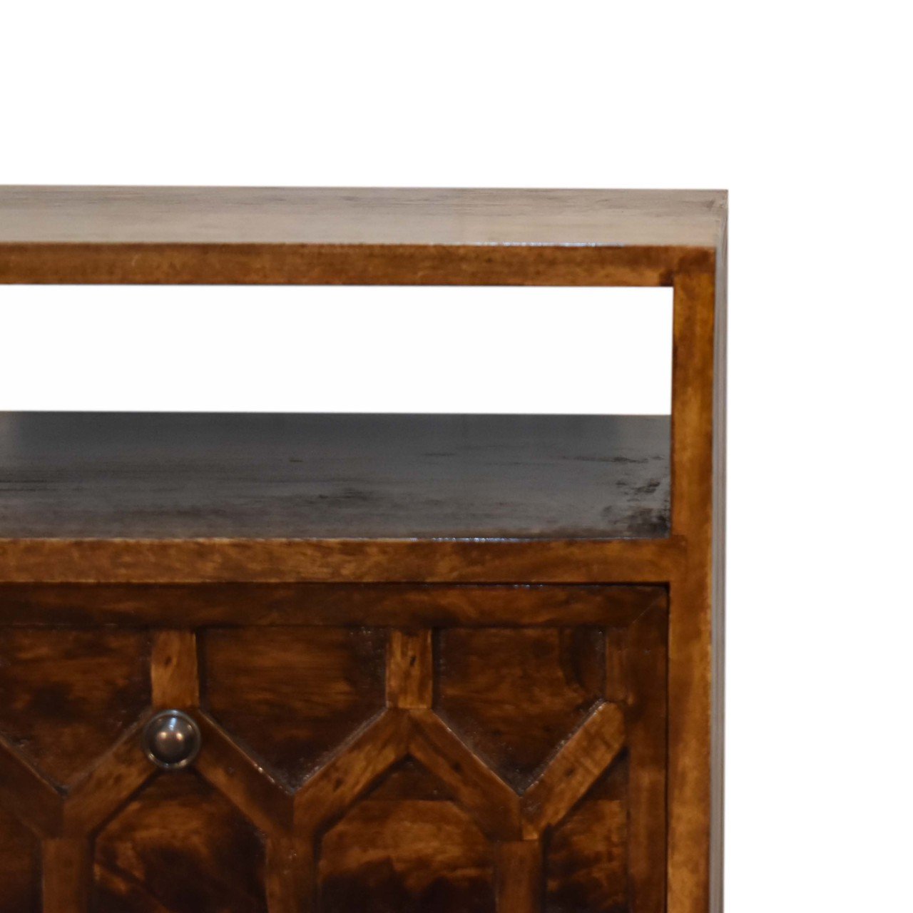 Szafka nocna z litego drewna mango – kasztanowa, 40 cm — model IN1802 - obrazek 4