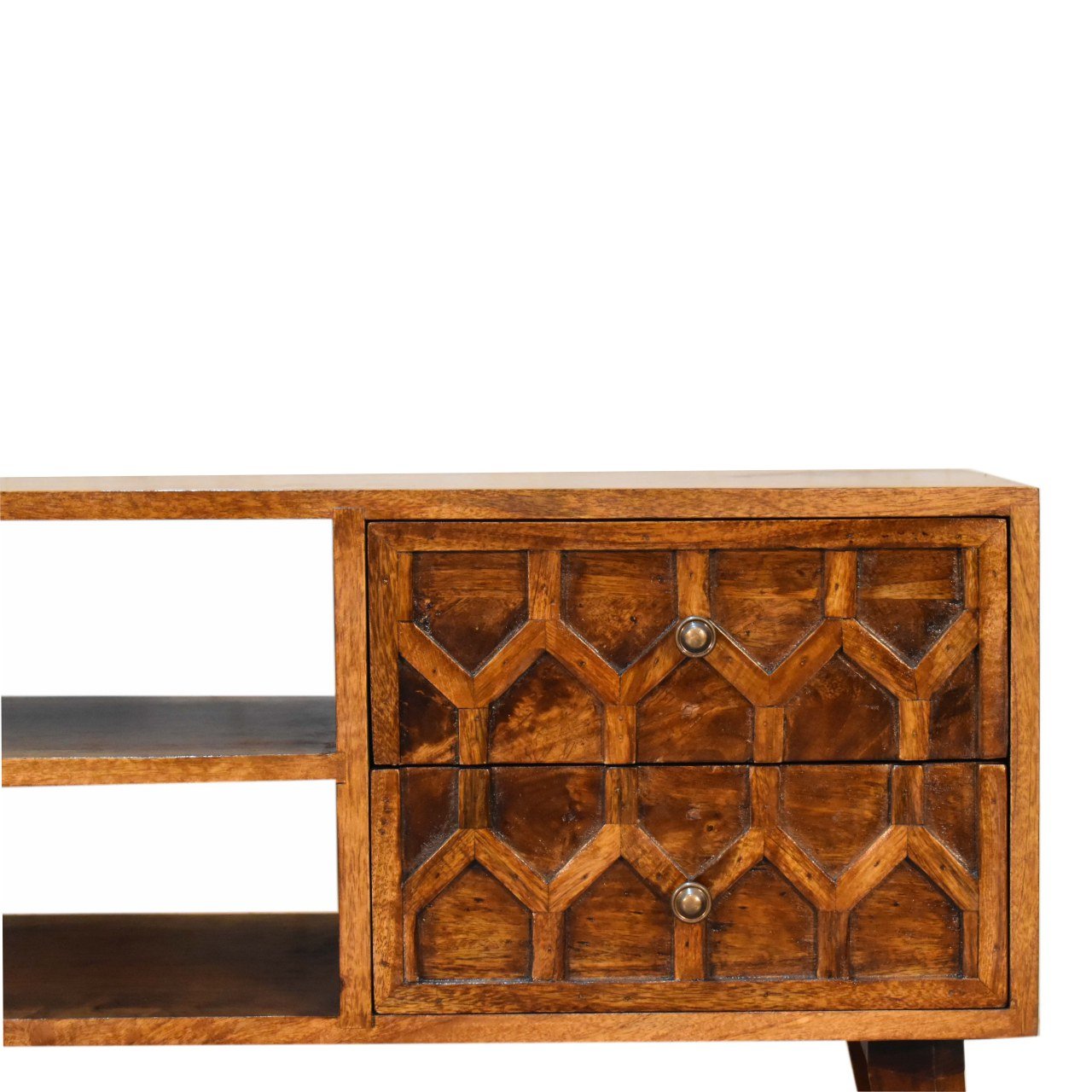 Szafka RTV z litego drewna mango – kasztanowa, 110 cm — model IN1803 - obrazek 4
