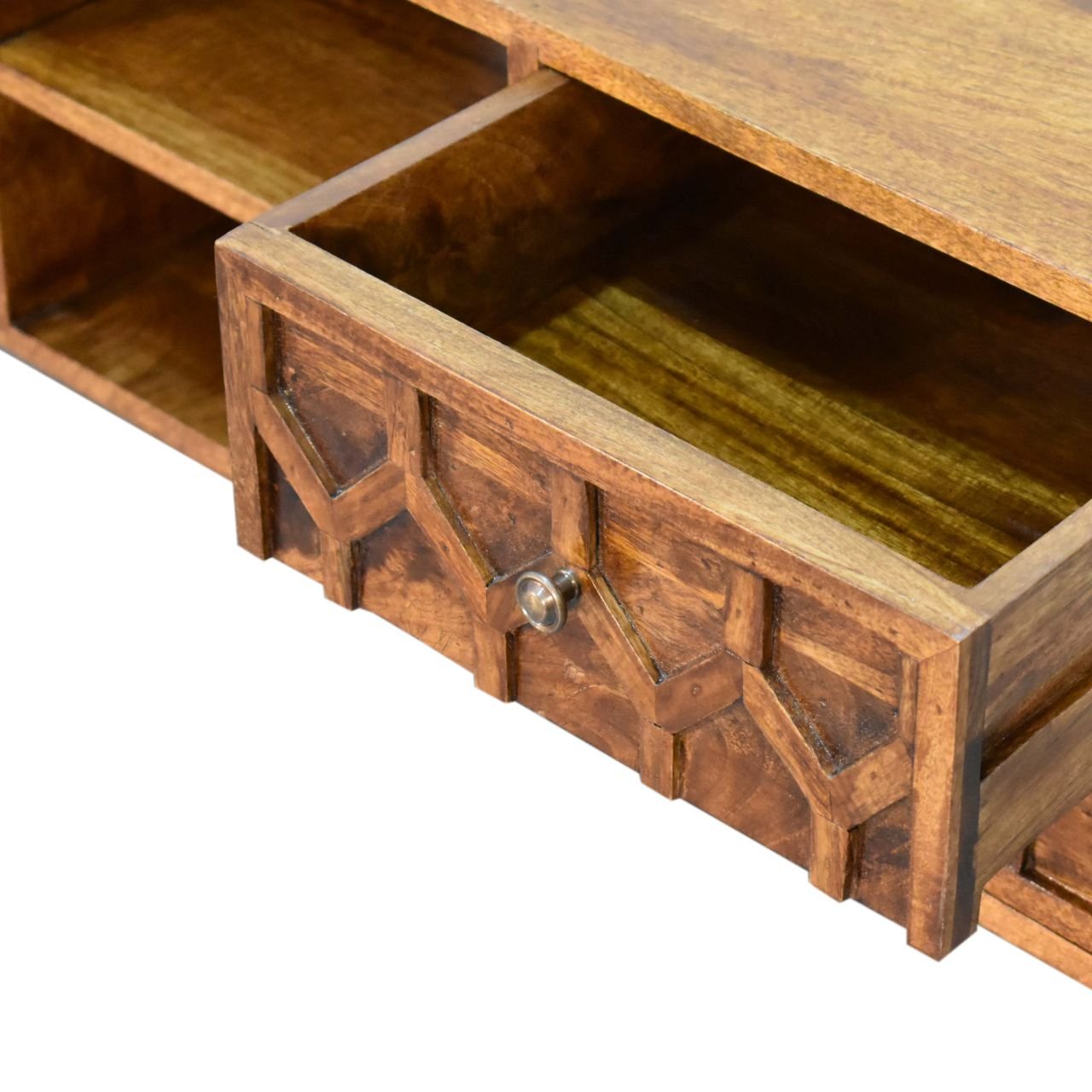 Szafka RTV z litego drewna mango – kasztanowa, 110 cm — model IN1803 - obrazek 5