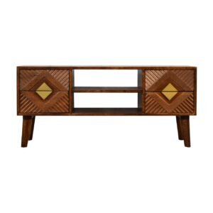Szafka RTV z litego drewna mango – kasztanowa, 110 cm — model IN1807