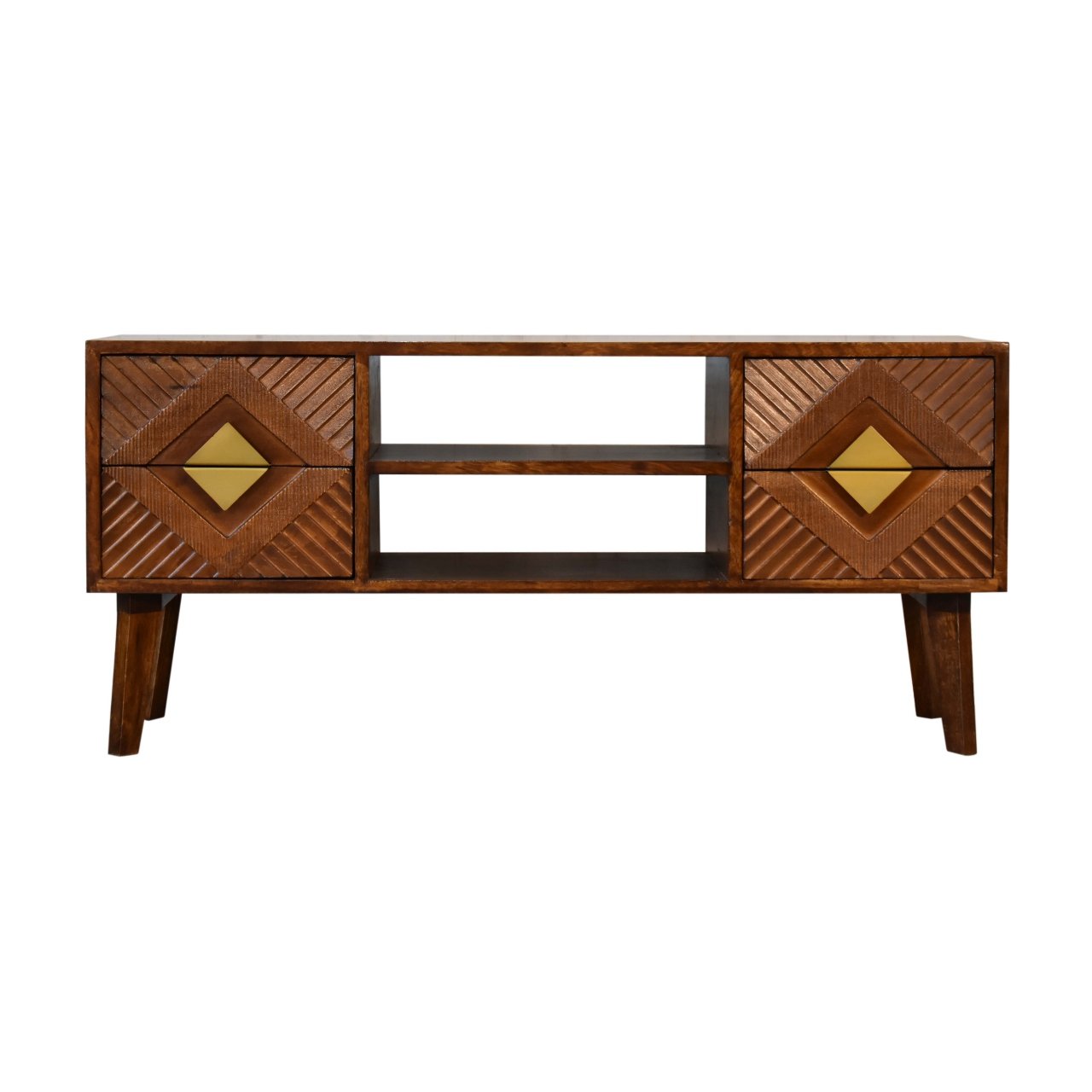 Szafka RTV z litego drewna mango – kasztanowa, 110 cm — model IN1807