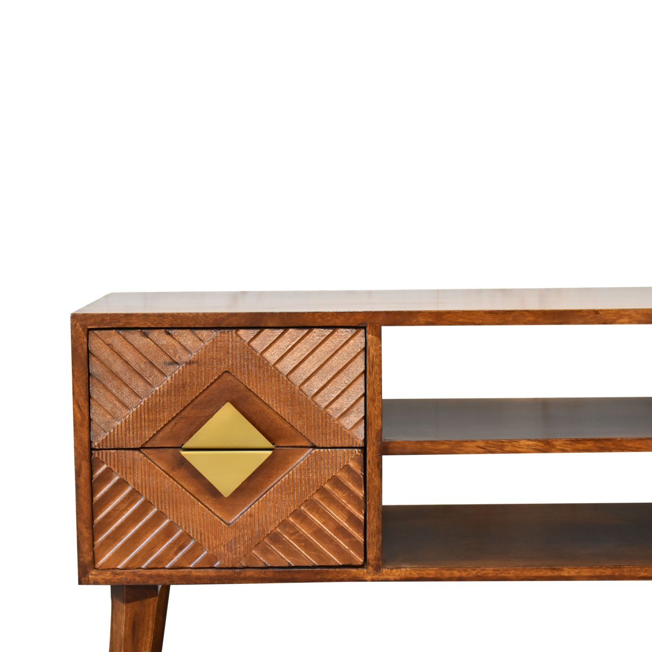 Szafka RTV z litego drewna mango – kasztanowa, 110 cm — model IN1807 - obrazek 4