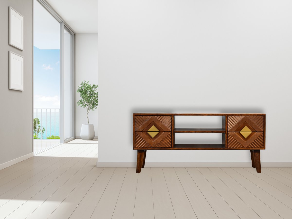 Szafka RTV z litego drewna mango – kasztanowa, 110 cm — model IN1807 - obrazek 11