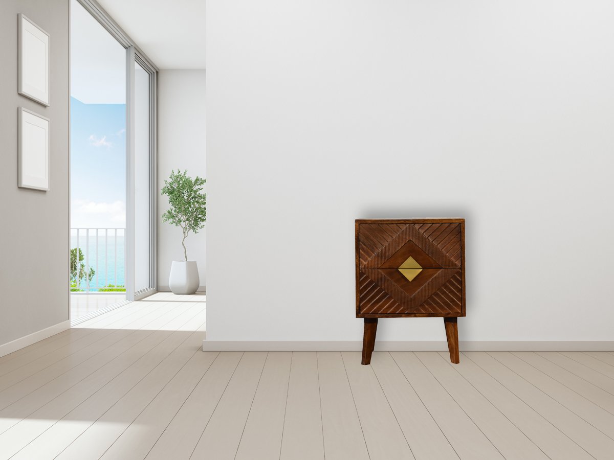 Szafka nocna z litego drewna mango – kasztanowa, 45 cm — model IN1809 - obrazek 10
