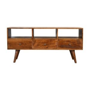 Szafka RTV z litego drewna mango – kasztanowa, 110 cm — model IN1819