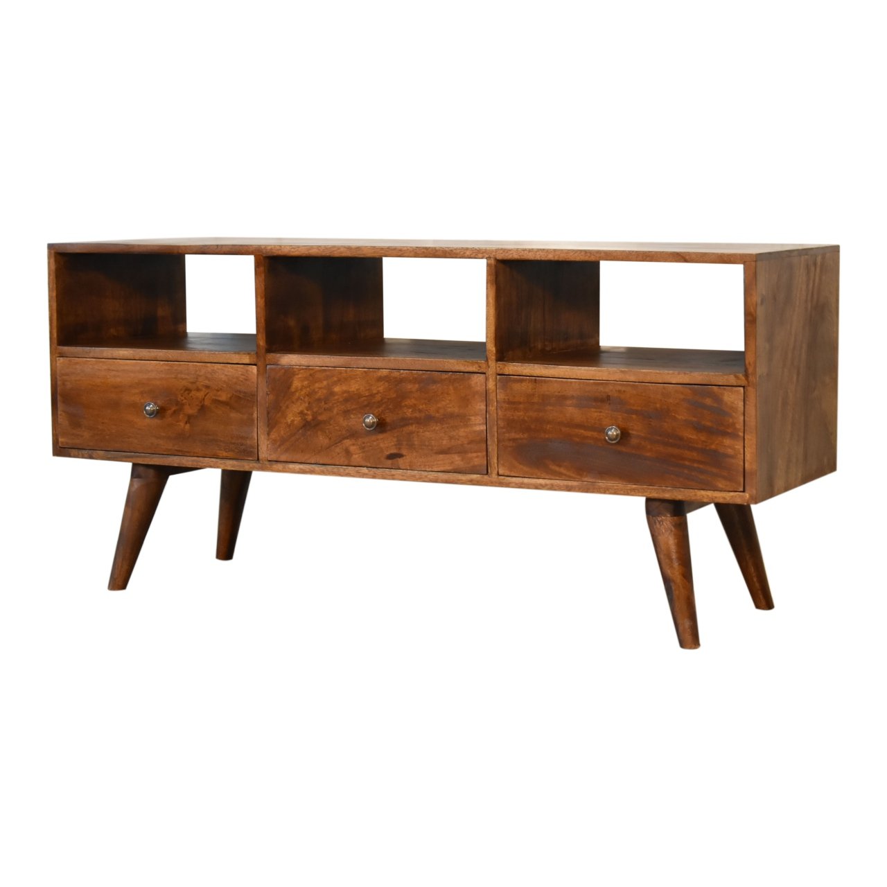 Szafka RTV z litego drewna mango – kasztanowa, 110 cm — model IN1819 - obrazek 2