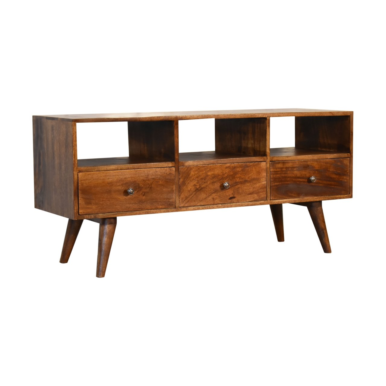 Szafka RTV z litego drewna mango – kasztanowa, 110 cm — model IN1819 - obrazek 3
