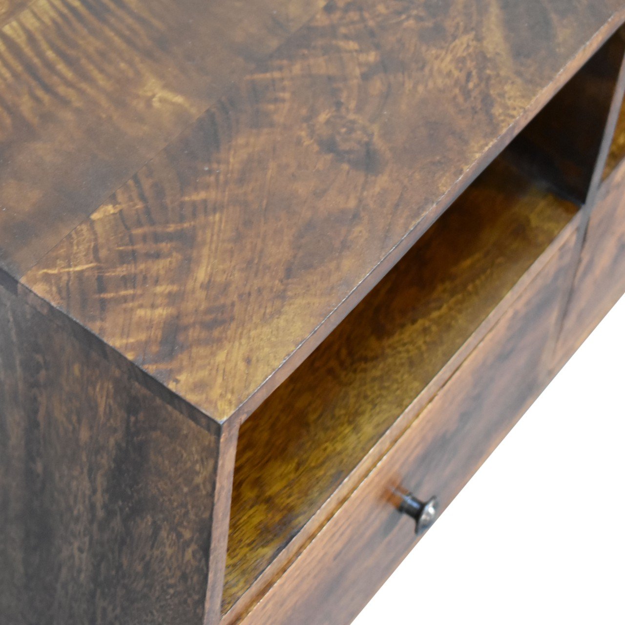 Szafka RTV z litego drewna mango – kasztanowa, 110 cm — model IN1819 - obrazek 5