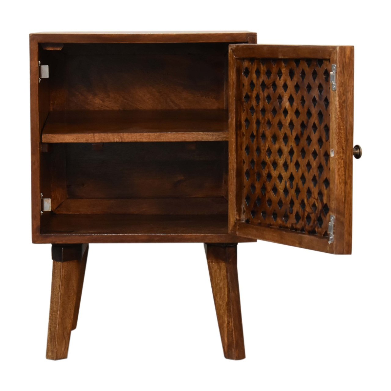 Szafka nocna z litego drewna mango – kasztanowa, 40 cm — model IN1827 - obrazek 6