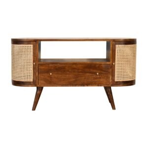 Szafka RTV Artisan IN1836 – lite drewno mango, wykończenie kasztanowe