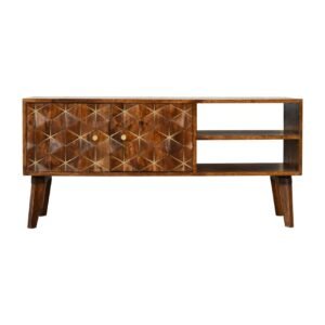 Szafka RTV Artisan IN1839 – lite drewno mango, wykończenie kasztanowe