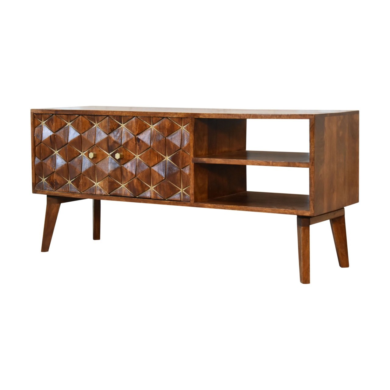 Szafka RTV Artisan IN1839 – lite drewno mango, wykończenie kasztanowe - obrazek 2